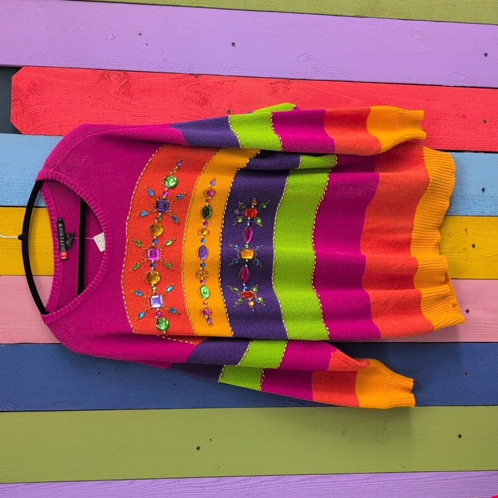 Vintage 90s Rainbow Bedazzled Sweater